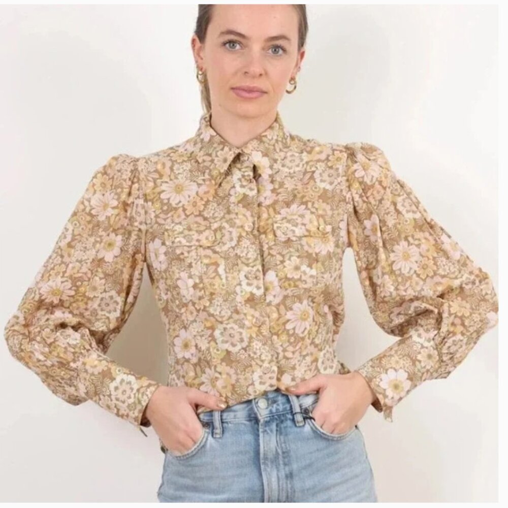 ZIMMERMANN Floral Puff Sleeve Button Down Shirt 0 - Picture 2 of 7